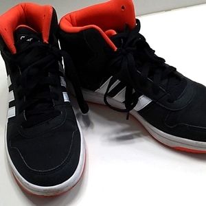 Adidas black and white high tops size 5 nearly new kid loves slides lol